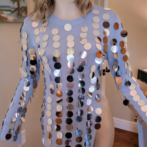 Nasty Gal Disc Sequin Split Sheer Knit Maxi Top Size L NWT - Picture 6 of 11